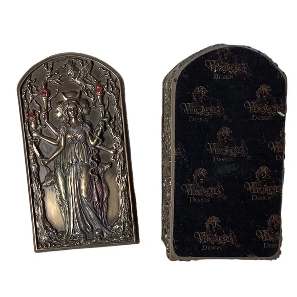 Hecate Triple Goddess Decorative Trinket Box Resin with Bronze Tones Accents